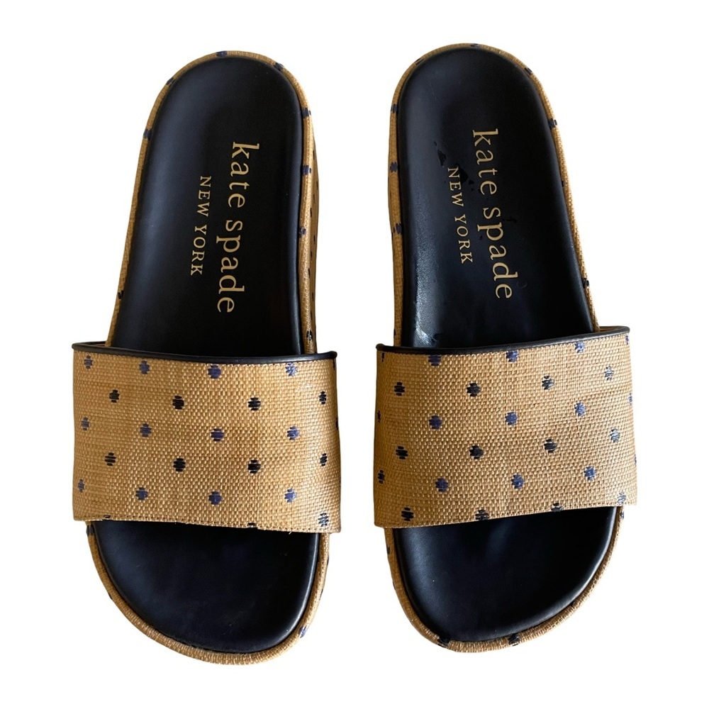 Kate Spade New York Breeze Raffia Platform Slide Sandals Polka Dot Wedge